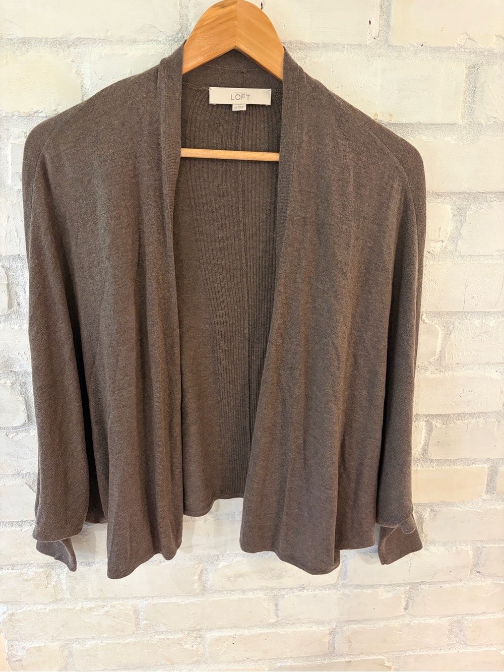 LOFT Gray-Brown Draped Open-Front Cardigan (B2)